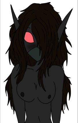 2d blush breasts brown_hair dark-skinned_female dark_skin elf elf_ears elf_female elf_girl female female_focus female_only grey_body grey_skin grey_skinned_female gyeegg hair long_ears long_hair looking_at_viewer mask mask_only masked masked_female messy_hair mostly_nude nipples original original_character pink_eyes solo solo_female solo_focus uncensored upper_body wild_hair woman_only