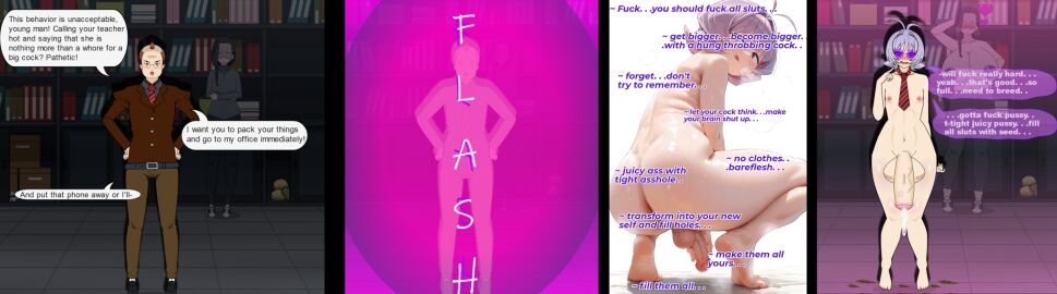 1boy 1girls background_character balls breast_expansion breast_growth breast_growth_(enlargement) breasts caption cock corruption cum dialogue female femboy hypnosis kisekae kisekae_2 komi-san_wa_komyushou_desu male mind_control osana_najimi penis self_upload transformation transformation_sequence