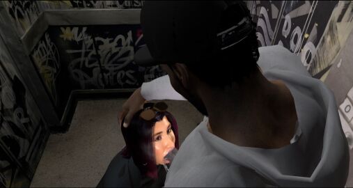 1girls blowjob dark-skinned_male dark_skin elevator faucheuze fellatio female interracial light-skinned_female light_skin male oral penis sucking virtamate