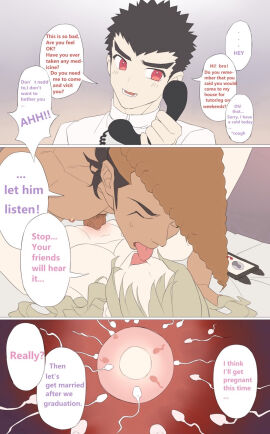 1girls 2boys breeding cheating cheating_boyfriend closed_eyes cuck cuckold danganronpa female gay_to_straight gay_with_woman hetero impregnation kiyotaka_ishimaru male male/female marriage_proposal mondo_oowada ntr on_bed orientation_play penis phone_call pleasured_female pussy sexuality_change straight straight_sex tongue_kiss unknown_character vaginal_penetration veiny_penis