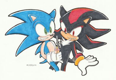 2boys anthro anthro_on_anthro balls ballsack black_nose black_tail blue_tail blush chest_tuft color colored cum cumming cumming_together dick duo frottage frotting gay glistening glistening_penis glistening_skin gloved_hand gloved_handjob gloved_hands gloves green_eyes hands hedgehog legs male male/male male_only misshiirin mutual_masturbation penis pointed_ears pointy_ears red_eyes shadow_the_hedgehog simple_background smile smiling smiling_at_partner sonadow sonic_(series) sonic_adventure_2 sonic_the_hedgehog sonic_the_hedgehog_(series) tail teeth teeth_showing teeth_visible traditional_drawing_(artwork) traditional_media traditional_media_(artwork) white_background white_sclera