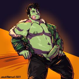 avantaberrant balls bara big_balls big_penis brian_yu costume erection halloween halloween_costume holidays male male_nipples male_only masculine_male monster_prom muscular muscular_male nipples penis yaoi zombie