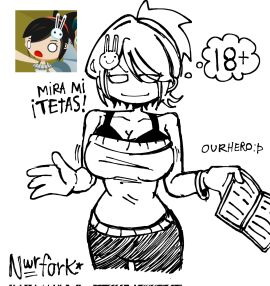 big_breasts black_and_white blush breasts female line_art ourhero_(radio_gosha) radio_gosha