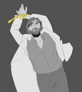 biohazard_symbol bound_wrists glasses johnathan_ohnn labcoat long_hair looking_at_viewer male male_only marvel marvel_comics nylonserenade solo_male the_spot the_spot_(marvel)