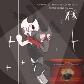 akuma_cannibal blush bunnysuit conjoined conjoined_twins dandy's_world dandys_world meme_in_the_background pole portuguese_text razzle_and_dazzle_(dandy's_world) roblox roblox_game shy simple_background