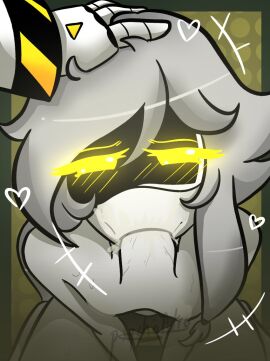 1boy 1girls artist_signature blowjob blush blush_lines blushing_at_viewer blushing_female cumming cumming_in_mouth cyn_(murder_drones) darkxmoza_off fellatio female glitch_productions hand_on_head looking_at_viewer male male/female male_pov murder_drones n_(murder_drones) nude nude_female on_knees robot robot_boy robot_girl robot_humanoid saliva silver_hair sweat watermark yellow_eyes