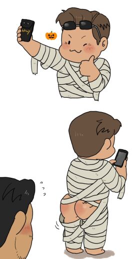 ass big_ass chibi cute cute_male gay halloween hammy_san863 johnny_cage johnny_cage_(new_era) kenshi_takahashi male male_only mortal_kombat mortal_kombat_1_(2023) mummy mummy_costume naked_butt netherrealm_studios no_visible_genitalia pumpkin round_ass sunglasses sunglasses_on_forehead sunglasses_on_head taking_selfie toony yaoi