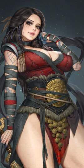 1girls absurd_res absurdres arm_tattoo athletic athletic_female big_breasts black_corset black_hair blue_tattoo breasts brown_eyes busty cleavage clothed clothed_female clothing corset deity dress european_mythology female female_focus female_only fit fit_female freya_(god_of_war) god_of_war goddess high_resolution highres hips huge_breasts large_breasts light-skinned_female light_skin long_hair looking_at_viewer mature mature_female mythology neoartcore norse_mythology nudtawut_thongmai public_domain red_clothes red_clothing red_dress running_mascara runny_makeup santa_monica_studio slim_female slim_waist solo solo_female solo_focus sony_interactive_entertainment tattoo_on_arm thick_thighs thighs vanir_(norse_mythology) very_high_resolution wide_hips wrapped_arms