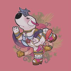 20th_century_fox animal_genitalia animal_penis anonpupb anthro blush bodily_fluids bracelet brian_griffin canid canine canis closed_eyes clothing collar cosplay domestic_dog erection family_guy footwear gay gay_male genitals hi_res jewelry male mammal one_leg_up penis pose raised_leg shoes solo spread_legs spreading sweat yaoi