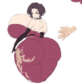 1girls arm_gloves ass ass_bigger_than_head ass_bigger_than_torso back back_view backboob backless_dress backless_outfit bare_back bare_shoulders belt big_breasts black_belt black_choker black_gloves breasts breasts_bigger_than_head breasts_bigger_than_torso brown_eyes brown_hair bursting_breasts choker clothed cowboy_shot cropped_legs dark_brown_eyes dark_brown_hair dark_eyes dark_hair disembodied_hand dot_mouth dress elbow_gloves female female_focus from_behind gigantic_ass gigantic_breasts gloves hand_on_hip high_heels hourglass_figure huge_ass human human_only hyper hyper_ass hyper_breasts hyper_butt hyper_hourglass hyper_thighs medium_hair narrow_waist no_background original original_character parted_lips red_dress short_hair simple_background sketch sleeveless sleeveless_dress strapless strapless_dress thick_thighs thighs_bigger_than_head thighs_bigger_than_torso waist_belt wasp_waist white_background wide_hips yonly7