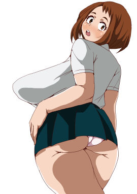 ass boku_no_hero_academia breasts clothed female huge_breasts large_ass my_hero_academia ochako_uraraka panties sacaprico sagging_breasts school_uniform skirt teenager upskirt