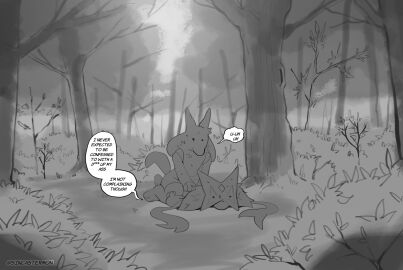 2boys anal anal_sex anthro biped dialogue duo erection fur gay generation_4_pokemon generation_9_pokemon genitals hi_res lucario male male/male male_lucario male_meowscarada meowscarada monochrome nintendo penetration penile penile_penetration penis pokemon pokemon_(species) samu_(sincastermon) sex sincastermon speech_bubble vine_(sincastermon)