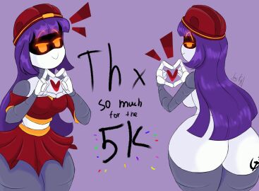 1girls 2d ass ass_focus doll_(murder_drones) female female_only glitch_productions humanoid kayl murder_drones purple_hair red_eyes robot robot_girl robot_humanoid screen_face solo tagme white_body worker_drone