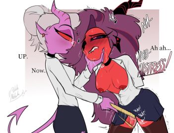 2025 2_horns 2demons 2girls 4_fingers areola barbell_piercing big_hair bite biting_lip biting_own_lip black_bottomwear black_choker black_clothing black_eyebrows black_horn black_jewelry black_necklace black_sclera black_skirt black_text blush blush_lines bodily_fluids bondage bottomwear breasts breath brown_clothing brown_legwear brown_thigh_highs choker clothed clothed_female clothed_humanoid clothed_sex clothing collarbone collared_shirt cupping_chin demon demon_girl demon_girls demon_horns demon_humanoid demon_tail demoness demons dialogue dominant dominant_female dress_shirt duo ear_piercing english_text exposed_breasts eyebrows eyelashes eyewear face_grab female female/female female_humanoid fingers genital_fluids genital_torture glasses grey_hair hair hair_bun half-closed_eyes hands_behind_back helluva_boss holding_ruler horn humanoid humanoid_on_humanoid humanoid_pointy_ears jewelry leaning leaning_forward legwear long_hair long_sleeves martha_(helluva_boss) mayberry_(helluva_boss) medium_breasts missing_eye moan motion_lines mrs._mayberry_(helluva_boss) narrowed_eyes necklace nipple_barbell nipple_piercing nipples not_furry open_clothing open_mouth open_shirt open_topwear piercing pink_eyes pink_eyewear pink_glasses pink_horn pink_text pointy_ears potatonebula pupils purple_body purple_hair purple_skin purple_tail pussy pussy_juice_on_leg pussy_spanking pussy_torture red_areola red_body red_nipples red_sclera red_skin ruler self_bite sex shirt signature skirt spade_tail standing submissive submissive_female tail talking_to_another talking_to_partner teeth text thigh_highs topwear vaginal_fluids vaginal_penetration white_eyes white_text yuri