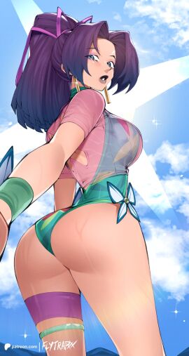 1girls ass ass_focus bare_legs bare_thighs big_ass big_breasts big_butt breasts clothed clothing color female female_focus female_only flytrapxx hi_res large_breasts light-skinned_female light_skin long_hair marvel marvel_comics marvel_rivals ponytail psylocke psylocke_(sai)_(breezy_butterfly) purple_hair solo solo_female tagme thick_thighs