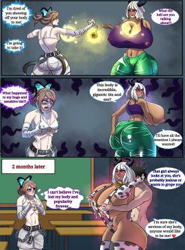 1boy 2girls ass ass_grab bikini body_swap body_switch body_thief breast_milking breast_press breasts brown_hair bubble_ass bubble_butt characters demon female heart-shaped_pupils hourglass_figure huge_ass huge_breasts inminent_sex lactation male medium_breasts naked navel_piercing original original_characters possession revealing_clothes smug succubus white_hair