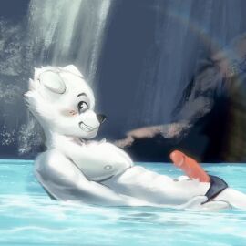 1:1 animated boxers_(clothing) clothing erection genitals humanoid_genitalia humanoid_penis lens_flare nipples nude penis rock shy skinny_dipping smile smiling_at_viewer stampmats timelapse underwear waterfall white_body white_nipples