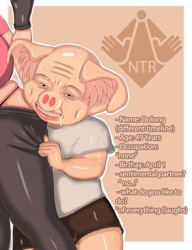 1boy 1girls absurd_res absurdres aged_up anthro black_eyes black_panties black_underwear bulma_briefs bulma_briefs_(gt_saga) character_sheet cheating cheating_wife dialogue dragon_ball dragon_ball_gt drooling english_text female gym_uniform hi_res high_resolution highres looking_at_viewer male male_focus married_female mature mature_female milf netorare ntr oolong panties pig pig_ears pig_nose saliva size_difference smile text ugly_bastard underwear undressing vyrus_smith