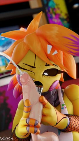 3d 9:16 animatronic anthro armwear avian balls bird blender_(artwork) blurred_background bodily_fluids chicken clothing cum cum_drip digital_media_(artwork) disembodied_penis dripping duo ejaculation erection female fishnet_armwear fishnet_clothing five_nights_at_freddy's five_nights_at_freddy's_2 galliform gallus_(genus) genital_fluids genitals hair handjob hi_res human licking looking_at_genitalia looking_at_penis machine male male/female mammal masturbation metal_tongue one_eye_closed open_mouth oral orange_hair penile penis penis_grab penis_lick phasianid robot robot_anthro scottgames sex short_hair showbiz_toy_chica solo_focus tongue tongue_out toy_chica_(fnaf) vein veiny_penis vincead watermark