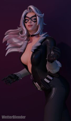 3d black_cat_(fortnite) black_cat_(marvel) breasts felicia_hardy female fortnite fortnite:_battle_royale marvel marvel_comics spider-man_(series) unzipped wetterblender