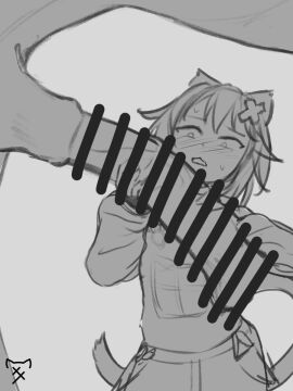 1girls animal_penis bestiality black_and_white blush blush_lines cat_ears cat_girl cat_tail catgirl censored clothed clothed_female cock cock_shock female filian filian_(vtuber) giant_penis hands_on_penis holding_penis horse horse_penis horsecock indie_virtual_youtuber large_penis looking_at_penis male monochrome nyaxxy overalls penis penis_awe sketch virtual_youtuber vtuber vtuberfanart zoophilia