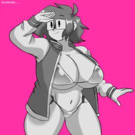 1girls breasts brown_hair female glasses lueduar lueduartv lulú_(lueduar) short_hair solo tagme