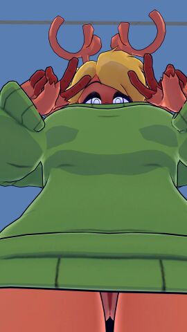 1girls 3d anthro anthro_female anthro_only antlers blue_eyes breasts cally3d cervid cryptiacurves deer_girl deltarune female female_only furry furry_female furry_only green_sweater humanoid humanoid_female humanoid_only large_breasts mammal mammal_humanoid noelle_holiday noelle_holiday_(cryptiacurves) pussy pussy_peek solo sweater undertale_(series) v_sign vrchat we_go_on yellow_hair