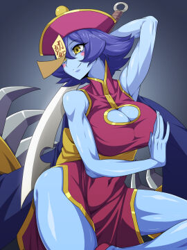 1girls blue_skin breasts cleavage darkstalkers female female_only hsien_ko jiangshi lei-lei lei_lei mimizu_(tokagex) purple_hair thighs