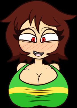 1girls 2d animated big_breasts breasts brown_hair chara cleavage eyebrows_raised female female_chara female_only human human_female human_only pink_cheeks red_eyes seductive_look solo tagme undertale undertale_(series) vile_eyes