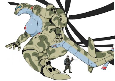2022 aeromorph aircraft anthro anus ass baseball_cap big_breasts blue_eyes blush bodily_fluids boots breasts camo clothed clothing duo eyelashes female footwear genital_fluids genitals gloves gun handwear hat headgear headwear helicopter hi_res huge_breasts human jacket larger_anthro larger_female living_aircraft living_helicopter living_machine living_vehicle machine male mammal mi-26 monyu2020 nude pasties presenting presenting_hindquarters pussy ranged_weapon rn russian simple_background size_difference smaller_human smaller_male spread_ass spread_butt spreading star_pasties sweat tan_blush topwear vaginal_fluids vehicle weapon wet white_background