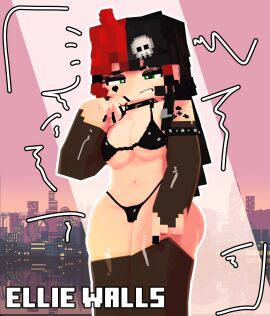 1girls 3d alternate_version_at_source arm_gloves armwear bikini choker cleavage ear_piercing ellie_walls_(odysseyellie) female female_only freckles goth goth_girl green_eyes latex latex_clothing latex_gloves latex_thighhighs legwear light-skinned_female light_skin long_hair looking_at_viewer makeup mine-imator minecraft multicolored_hair odysseyellie painted_nails partially_clothed shiny_skin solo solo_female tattoo