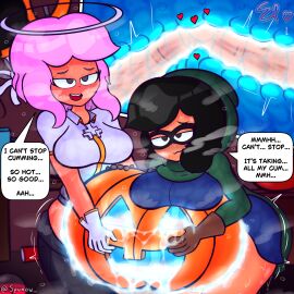 2futas absurd_res alice_(spunow) artificial_vagina artist_name artist_signature azazel_(helltaker) azazel_(helltaker)_(cosplay) background bandit_(clash_royale) big_breasts big_penis black_hair blush breasts clash_(series) clash_royale clothed clothing cock cocks_touching cosplay cum cum_flow cum_in_pumpkin cum_inside cum_on_penis cumming cumming_inside cumming_together cumming_while_penetrating cumshot cup duo ejaculation emily_(spunow) english_text erection excessive_cum eye_mask eyewear filled futa_masturbation futa_only futa_penetrating futa_with_futa futanari halloween halo heart helltaker hoodie human humping intersex light-skinned_futa light_skin moan moaning moaning_in_pleasure mostly_clothed open_mouth orgasm original_character overflow overflowing overflowing_cum penis pink_hair pumpkin pumpkin_masturbation sharing_onahole slime slime_(substance) sperm_meets_sperm spunow steam steaming_body steamy steamy_body steamy_breath steamy_penis sweat sweatdrop sweating sweaty sweaty_arms sweaty_body sweaty_face sweaty_thighs tagme text text_bubble tips_touching touching_penis touching_penises touching_tips x-ray
