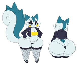 ass breasts eyeshadow fat_ass female fishnets generation_4_pokemon goth huge_ass large_tail makeup oc pachirisu piercings pokemon pokemon_(species) punk shortstack small_breasts squirrel sssonic2 thick_thighs thong tubetop wide_hips