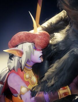 3d anthro beast female imminent_oral knot knotted_penis league_of_legends lorewynnart male open_mouth penis servicing_from_below soraka tagme tongue tongue_out warwick