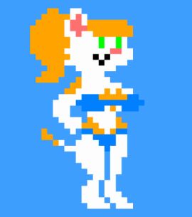 animated anthro big_breasts bikini blonde_hair breasts clothing digital_media_(artwork) domestic_cat felid feline felis female green_eyes hair jessica_young_melis low_res mammal pixel_(artwork) pixel_animation pixel_art protoss722 solo swimwear two-piece_swimsuit white_body