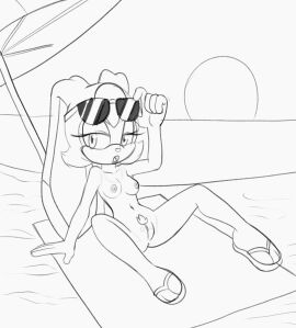 1girls anthro anus beach breasts female fours_(artist) furry glasses naked nude pussy small_breasts solo sonic_(series) tagme vanilla_the_rabbit