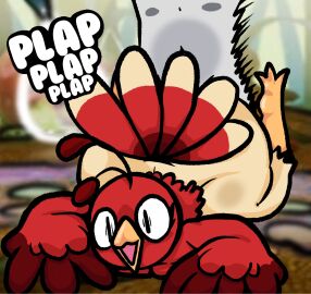 ambiguous_penetration anthro ass avian beak bent_over big_ass big_butt bird digital_drawing_(artwork) digital_media_(artwork) duo faceless_character faceless_male feathers female front_view galliform hi_res legs_up lewdewott male male/female miitopia nipples open_mouth penetration phasianid rough_sex sex text turkey twerkey wide_eyed wide_hips