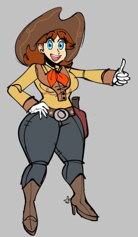 1girls ass boots cowgirl female jammedvhs jamvcr jpeg mario_(series) princess_daisy thick_ass thick_thighs thighs
