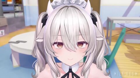 1futa 1girls 3d 3d_animation animal_ears animated areolae bare_shoulders between_breasts big_breasts big_penis blush breasts cow_ears cow_girl cum cumshot ejaculation ejaculation_between_breasts female futa_on_female futa_pov futanari huge_breasts indoors large_breasts light-skinned_female light-skinned_futa light_skin longer_than_30_seconds longer_than_one_minute looking_at_viewer maid milkroom milltina_(vrchat) nipples nude nude_female nude_futa paizuri penis pov sound tagme twintails video vrchat white_hair