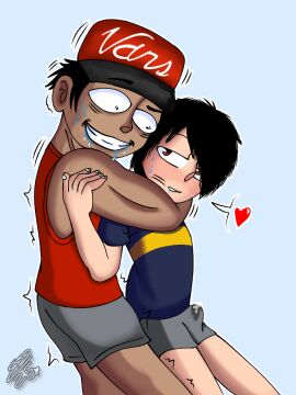 2boys adult_and_teenager age_difference argentinian_male boca_juniors boner cum_under_clothes cumming emo emo_boy emo_hair gay julian_(sanz) latino latino_male male male_only muscular muscular_male nervous_smile oc original_character saliva self_upload submissive submissive_male teenage_male teenager tiziano_(sanz) toony yaoi young younger_male