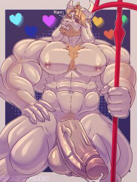 anthro asgore_dreemurr balls bara beard big_balls big_penis boner deltarune erection facial_hair furry goat horns inayurinko male male_only muscles muscular nude penis solo solo_male trident undertale yaoi