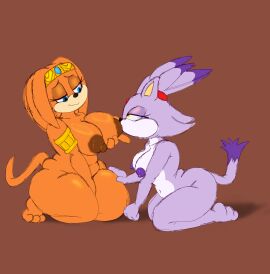 absurd_res anthro areolae bedroom_eyes blaze_the_cat breasts brown_areola brown_nipples duo echidna felid feline female female/female fuzefurry hi_res mammal monotreme narrowed_eyes nipple_fetish nipple_play nipple_suck nipples purple_areola purple_nipples seductive sega sonic_(series) sonic_adventure sonic_the_hedgehog_(series) sucking tail thick_thighs tikal_the_echidna yuri