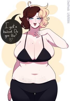 ahoge barely_clothed barely_contained barely_contained_breasts belly_folds big_breasts big_hips bikini bikini_top blonde_female blonde_hair blue_eyes boobs_bigger_than_head breasts breasts_bigger_than_head chubby chubby_female cleavage cowlick curvy curvy_body curvy_female curvy_figure curvy_hips daniela_vaps darpunk dialogue dye dyed_hair female heart heart_symbol hips hips_wider_than_shoulders jpeg mole mole_on_breast oc original original_character tagme text tight_clothes tight_clothing tight_fit voluptuous voluptuous_female