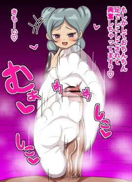 1boy 1girls 2d beta beta_(inazuma_eleven) big_breasts big_penis blue_hair breasts feet female foot_fetish fully_clothed heart inazuma_eleven inazuma_eleven_(series) inazuma_eleven_go looking_at_viewer male open_mouth pencil3693 penis purple_eyes stockings tagme veiny_penis