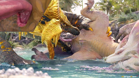 16:9 1boy 1boy1girl 1girls 3d anal anthro bodily_fluids bubble capcom crossgender digital_media_(artwork) drooling duo elder_dragon female feral feral_on_feral hi_res kulve_taroth leaking_pussy leg_grab leviathan_(mh) lying male male/female male_kulve_taroth mizutsune monster_hunter mtf_crossgender nargaflex on_back oral pussy rimming saliva sex tagme water widescreen