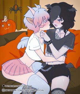 2boys 2femboys anthro ass bare_midriff big_ass blue_hair blush boy couple cute femboy femboy_on_femboy feminine feminine_male gay girly girly_clothing goat goat_ears goat_horns goat_humanoid goth hair horn horns horny horny_male kissing light-skinned_male light_body light_skin male midriff otakayama pink_hair short_shorts shorts silly simple_coloring simple_shading skirt wholesome wide_hips yaoi