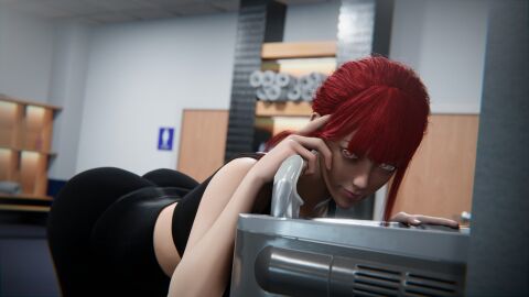 3d 3d_(artwork) 3d_model ass big_ass big_butt breasts bubble_ass bubble_butt chainsaw_man female gym jinushi_san leggings makima_(chainsaw_man) medium_breasts orange_eyes red_hair sports_bra sportswear thick_thighs wide_hips