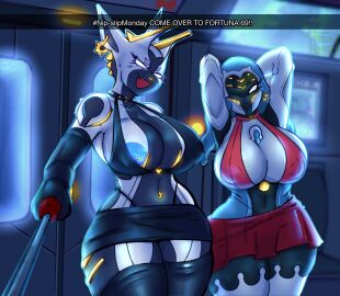 2girls 5_fingers :d anus ass big_ass big_breasts big_butt big_thighs breasts collar dress ear_piercing english english_text female female_focus female_only hips huge_ass huge_breasts large_ass large_breasts large_butt large_thighs multiple_females multiple_girls navel_piercing nipple_bulge nipples panties peace_sign picture piercings primebooba pussy revealing revealing_clothes round_ass selfie_stick short_skirt sideboob skimpy skimpy_clothes skirt spiked_collar taking_selfie thick_thighs thighhighs thighs tongue tongue_out vagina valkyr_(warframe) valkyr_prime_(warframe) warframe white_sclera wide_hips yareli_(warframe)