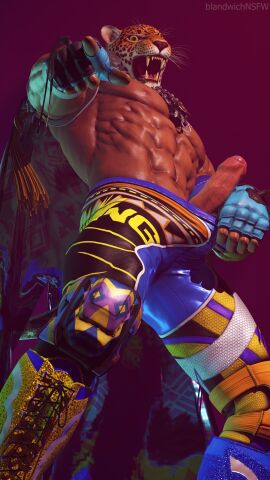 3d 3d_model animal_mask bandai_namco bara big_penis blandwich boner clothing erection felid jaguar king_(tekken) male male_nipples male_only mask masked muscular muscular_male nipples pantherine penis solo tekken tight_clothing wrestler yaoi