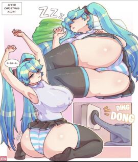 belly_expansion bloated bloated_belly bloated_stomach bloated_tummy bloating breasts female hatsune_miku steely_bird stuffed_belly vocaloid